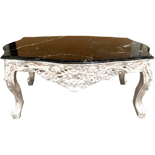 Casa Padrino Couchtisch Barock Couchtisch Silber mit schwarzer Marmorplatte - Möbel Tisch Antik Stil