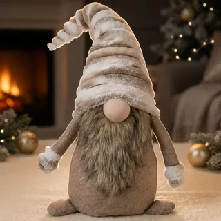 Wichtel Deko Figur groß Weihnachten Gnom sitzend 90 cm Weihnachtswichtel braun