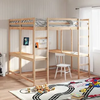 "Winterschlussverkauf " Hochbett mit Schreibtisch & Leiter 160x200 cm - Einfache Montage - Massivholz Kiefer - DEMöbel2184332 - Braun