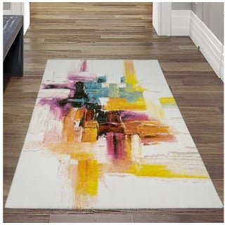 Teppich Moderner Kurzflor Teppich „Splash-Brush“ Design bunt creme pink, Teppich-Traum, rechteckig, Allergiker-freundlich bunt|gelb 80 cm x 150 cm