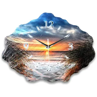 Kreative Feder Designer-Wanduhr aus Stein (Keramik) mit flüsterleisem Funkuhrwerk (Beach, leises Funkuhrwerk)