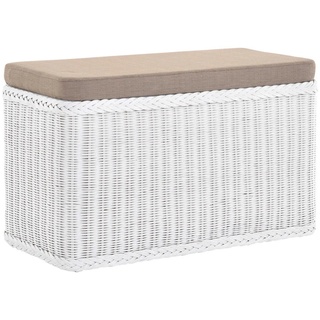 Krines Home Wäschetruhe Rechteckige Truhe Sitztruhe gepolstert mit Deckel Natur-Rattan (Wäschebox mit Inlett), Sitzbank mit Stauraum weiß