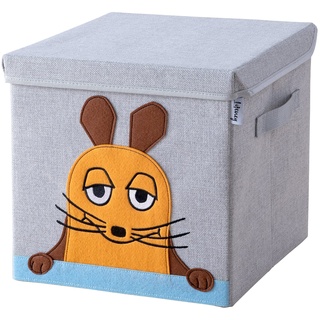 LIFENEY meets Die Maus Aufbewahrungsbox mit Deckel für Kinder – Box mit der bekannten Maus zum Verstauen von Spielzeug – 30 x 30 x 30 cm passend für klassische Würfelregale