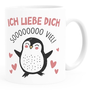 SpecialMe® Kaffee-Tasse Geschenk Liebe Valentinstag Jahrestag Pinguin Spruch Ich liebe dich Herz uni - weiß Keramik-Tasse