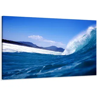 Visario Leinwandbild 120x80 cm 5027 Türkisblaue Welle Meer Ozean Brandung Küste Berge Natur Landschaft Wandbild auf Leinwand fertig aufgespannt Holzrahmen Wanddekoration Wohnzimmer Schlafzimmer Büro