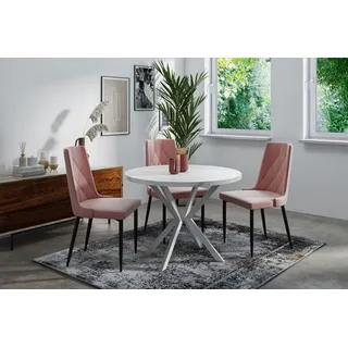 WFL GROUP Esstisch Della ausziehbar rund industrial mit weißen Metallbeinen (MADE IN EU, erhältlich in zwei Größen – 100/120 cm, ausziehbar auf 180/200 cm), platzsparender Tisch in Holzoptik für Küche, Esszimmer oder Wohnzimmer weiß 120.00 cm x 76.00 cm x 120.00 cm