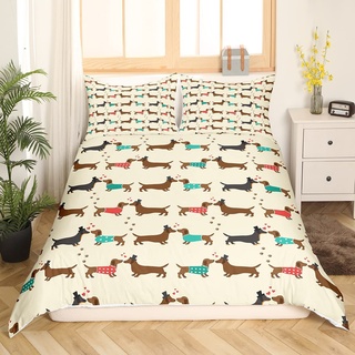 Dackel Bettwäsche 135x200 für Liebhaber Süßer Wursthund Bettwäsche Set Braune Hundepfoten Bettbezug Kawaii Pärchen Welpen Bettbezug Haustier Tier Thema Bettwäsche Set