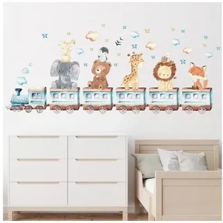Montegoni Wandsticker Tiere Wandsticker für Kinderzimmer Dekoration, Wandaufkleber (Wandtattoo mit Waldtieren für Kinderzimmer, Afrika Tiere Wandtattoos Elefant Giraffe Bär Fuchs, Löwe), wasserdichte, abnehmbare