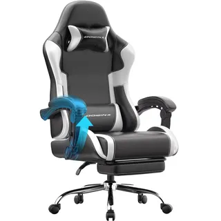 Dowinx Gaming Stuhl, Ergonomischer Chair, Gamer Sessel mit Fußstütze, 150KG Belastbarkeit Gamingstuhl mit Verstellbare Armlehnen, PC Computerstuhl Bürostuhl,Weiß