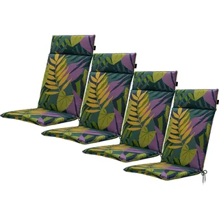 4er-Set Komfortable Hochlehner-Auflage, Blätterdesign grün, 120 x 50 cm, Gartenstuhl-Kissen für Entspannung, Stilvoll & langlebig