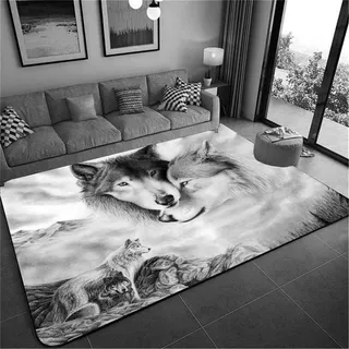 PEIHUODAN 3D Tier Teppich Rugs Mat Natur Landschaft Wolf Wald Druck Flanell Schwamm Wohnzimmer Teppich Mond Wolf Junge Herren Schlafzimmer Teppich Fußmatte Weiche Krabbelmatte (Farbe 2,60x90 cm)