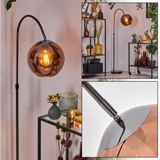 hofstein Bogenlampe Stehlampe aus Metall/Glas in Schwarz/Chrom/Kupfer im Retro-Design, verstellbare Stehleuchte mit Glasschirmen (25cm) u. Fußschalter, E27 schwarz