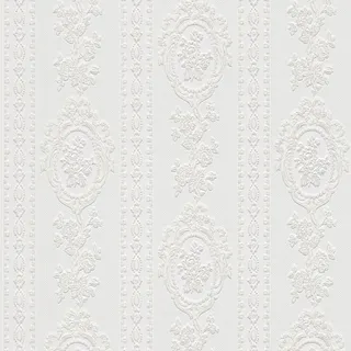 Bricoflor Romantische Tapete in Weiß Florale Barock Tapete mit Glitzer Ideal für Schlafzimmer und Flur Shabby Papiertapete mit Vinyl und Glitzereffekt