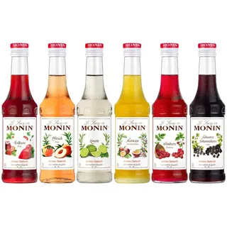 MONIN Sirup Set Fruchtige Vielfalt 6 x 250 ml – Cocktail Sirup Probierpaket | Maracuja, Limette, Schwarze Johannisbeere, Erdbeere, Himbeere & Pfirsich – für Cocktails, Kaffee & Desserts