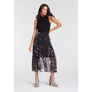 LAURA SCOTT Chiffonkleid, für schicke Anlässe und legere Freizeitlooks, wadenlang, Gr. 46 - N-Gr, schwarz-taupe-brdx, , 36698325-46 N-Gr
