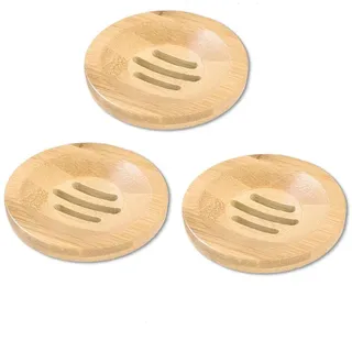 Bambus-Seifenschalen, handgefertigter Seifenhalter aus Bambus, Badezimmer-Seifenschale, natürliche Seifenschale, natürlicher Bambus-Seifenhalter, Holz, rund, 3 Stück