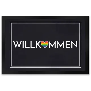 Fußmatte Willkommen Fußmatte XXL in 50x75 cm mit buntem Regenbogen-Herz, speecheese 50 cm x 75 cm