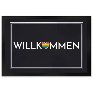speecheese Fußmatte Willkommen Fußmatte XXL in 50x75 cm mit buntem Regenbogen-Herz 50 cm