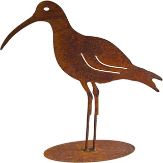 Bornhöft Edelrost Dekoration Rost Watvogel Brachvogel Möwe Maritime Figur für den Außenbereich Dekomöwe auf Bodenplatte rostige Deko Eisen XXL Garten Dekoration rostig