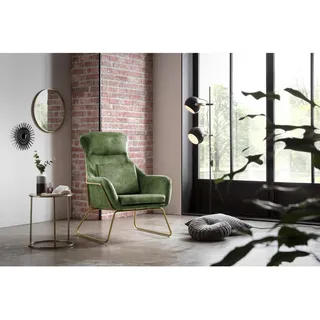 SalesFever Relaxsessel Budoni Samtvelours 73 x 102 x 80 cm Grün mit Rückenkissen