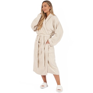 Brentfords Damen Bademantel, Sauna Bademantel Damen,Herren Unisex - Einheitsgröße Morgenmantel Damen Leichter 100% Baumwolle Beige