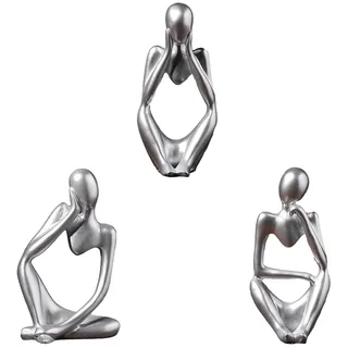 Niaciswe Deko Modern 3 Teiliges Set Silber Harz Statue Set Akzentkunst Fensterbank Deko Skulptur Deko Deko Wohnzimmer Modern BüCherregal Fensterbank Deko Dekoration Schlafzimmer