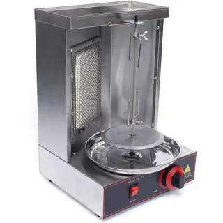 Dönergrill Edelstahl Gas Gyrosgrill 2000W Vertikal Döner Grill Gerät Mini | Vertikaler Dönergrill aus Edelstahl für LPG-Gas mit 2000W Infrarot-Heizung, 360° Rotation, 10 kg Tragkraft & Fettauffangschal