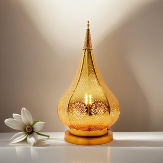 Orientalische kleine Tischlampe Lampe Kais 38cm Gold E14 | Marokkanische Tischlampen klein aus Metall, Lampenschirm | Nachttischlampe modern, für Vintage, Retro & Landhaus Stil Design