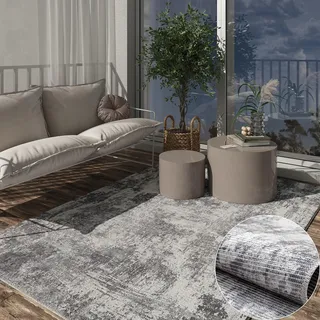 MY-RUG Outdoor Teppich 120 x 180 cm | Vorzeltteppich Campingteppich | Wetterfester, waschbarer Outdoorteppich für Balkon, Terrasse, Vorzelt | Washable Outdoor Carpet | Ishaan grau hellgrau
