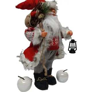 SANTA CLAUS Weihnachtsmann Figur 43 cm stehend Mit 2 Keramik Apfel Deko