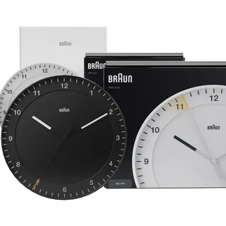 Braun Klassischer Mixed Analog Wanduhr Zuhause Geschenke mit ruhiges Quarzuhrwerk, leicht lesbares Zifferblatt, 30cm Durchmesser in Schwarz + Weiß, Modell BC17B, BC17W (2er Pack)