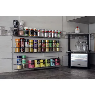 Nestler Gewürzregal Schranktür 3-Etagen - breit - Gewürz Organizer hängend - Spice Rack Organizer für 3x11 Gewürzgläser - Gewürzregal Küchenschrank – Küchenregal 52.2 x 35.5 x 6.5 cm (silber)