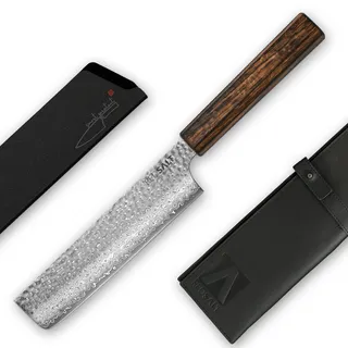 REDSALT® Professional Series NAKIRI 菜切 17cm Damaststahl 69 Lagen Gemüsemesser handgefertigt in Japan | Profi Kochmesser Messerscheide Ledertasche | Damast Klinge | Damastmesser Küchenmesser