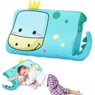 Gohytal Schlummerkids Kissen 46 x 26 x 7 cm – Kinderkissen mit Kopfkissenbezug, atmungsaktives Komfortkissen für Kinder, ergonomisch geformt für erholsamen Kleinkindschlaf, mit Dinosaurier-Motiv