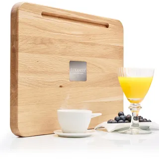 LUXANCO XXL Profi Schneidebrett Eiche Massiv – Großes Küchenbrett Holz mit Tablet Halterung – 2-in-1 Servierplatte & Hackbrett – Robust & Messerschonend