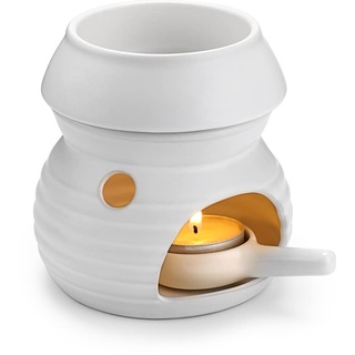 SUMNACON Duftlampe aus Keramik mit Kerzenhalter Teelichthalter Kalebasse Aromalampe Duftlicht Aromabrenner für Duftöl und Duftwachs (Weiss)