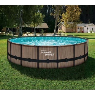 Summer Waves Elite Frame Pool | Aufstellpool rund | Komplettset | Teakoptik braun | Ø 488x122 cm