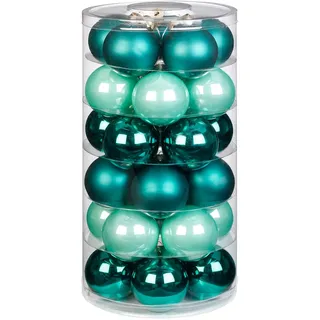 Inge Glas Weihnachtskugeln | Schöne Christbaumkugeln aus Glas | 30 Kugen in Dose | Christbaumschmuck Weihnachtsbaumschmuck Weihnachtsbaumkugeln (Green Emerald | Mint Petrol Glanz/matt)