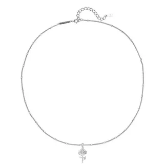 Hey Happiness Kette mit Anhänger Rose, 925 Silber Halskette Blume Charm, Feine Damen Silberkette Anhänger Rose, 18K vergoldet silberfarben
