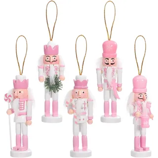 5 Stück Rosa Weihnachtsnussknacker, 13cm Nussknacker-Hängeornamente Weihnachtsbaum-Soldat- Weihnachts-Hängefiguren Nussknacker Aus Holz Kunsthandwerk Für Heimdekoration Partygeschenk