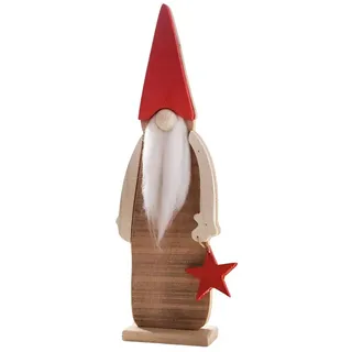 Dekoleidenschaft Wichtel "Tomte" Dekofigur aus recyceltem Holz, 43 cm hoch, Weihnachtswichtel, Weihnachtsdeko, Holzfigur mit roter Mütze, Weihnachtsmann, Holzdeko beige