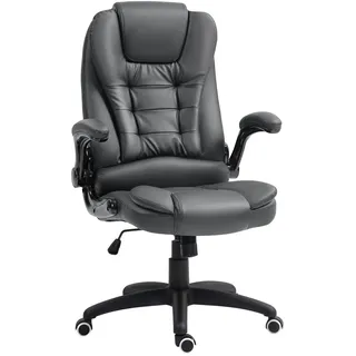 Homcom Bürostuhl, Chefsessel mit Wippfunktion, Hochklappbare Armlehne, Höhenverstellbarer Drehstuhl mit Drehfunktion, Dunkelgrau
