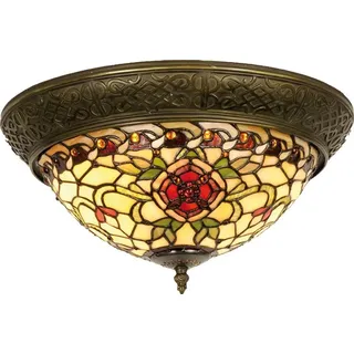 Clayre & Eef Deckenlampe Tiffany Ø 38x19 cm Rot Grün Glas Rose - Rot