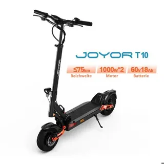 JOYOR T10 Faltbar Elektrorollerr - 2x1000W Motor 60V18AH Akku 10 Zoll Reifen - Schwarz - Schwarz