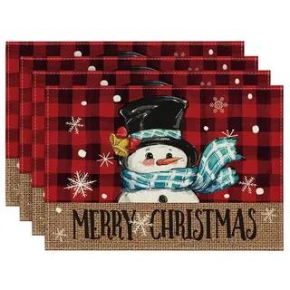 Jooehyer 4 Stück Weihnachtsbäume, Schnee, Rosa, Weihnachts-Tischsets, Winter-Tischsets für Küche, Esszimmer, Dekoration L