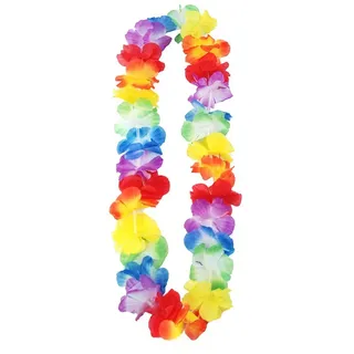 partydeco Kostüm, Hawaii Blumenkette / Hawaiikette regenbogenfarben 90cm bunt bunt