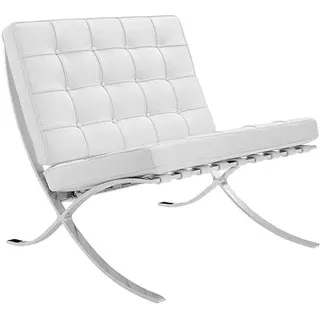 Furnwise Premium Moderner Ledersessel für Wohnzimmer mit poliertem Edelstahlrahmen (Weiß)