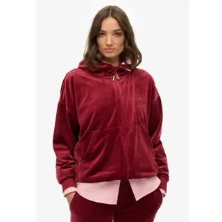 Superdry für Damen. W2012544A Country Club Velours-Ziphaube rot (L), Lässig, Polyester
