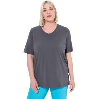 Ulla Popken Damen große Größen Übergrößen Plus Size Sweatshirt, weiter Stehkragen, Taschen, Raglan-Langarm Graphitgrau 66+ 713963110-66+