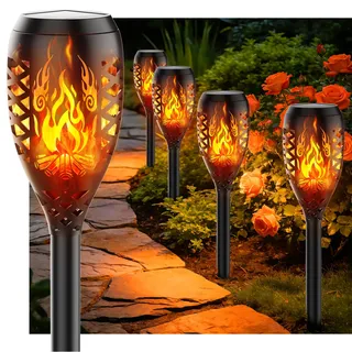 Giliwosy Solarleuchten für Außen Gartendeko, 4 Stück Lagerfeuer‌-Design | Solar Fackel Gartenfackeln, IP44 Wasserdicht Solarlampe Garten Deko für Außen Weg, Hinterhöfe, Rasen Beleuchtung
